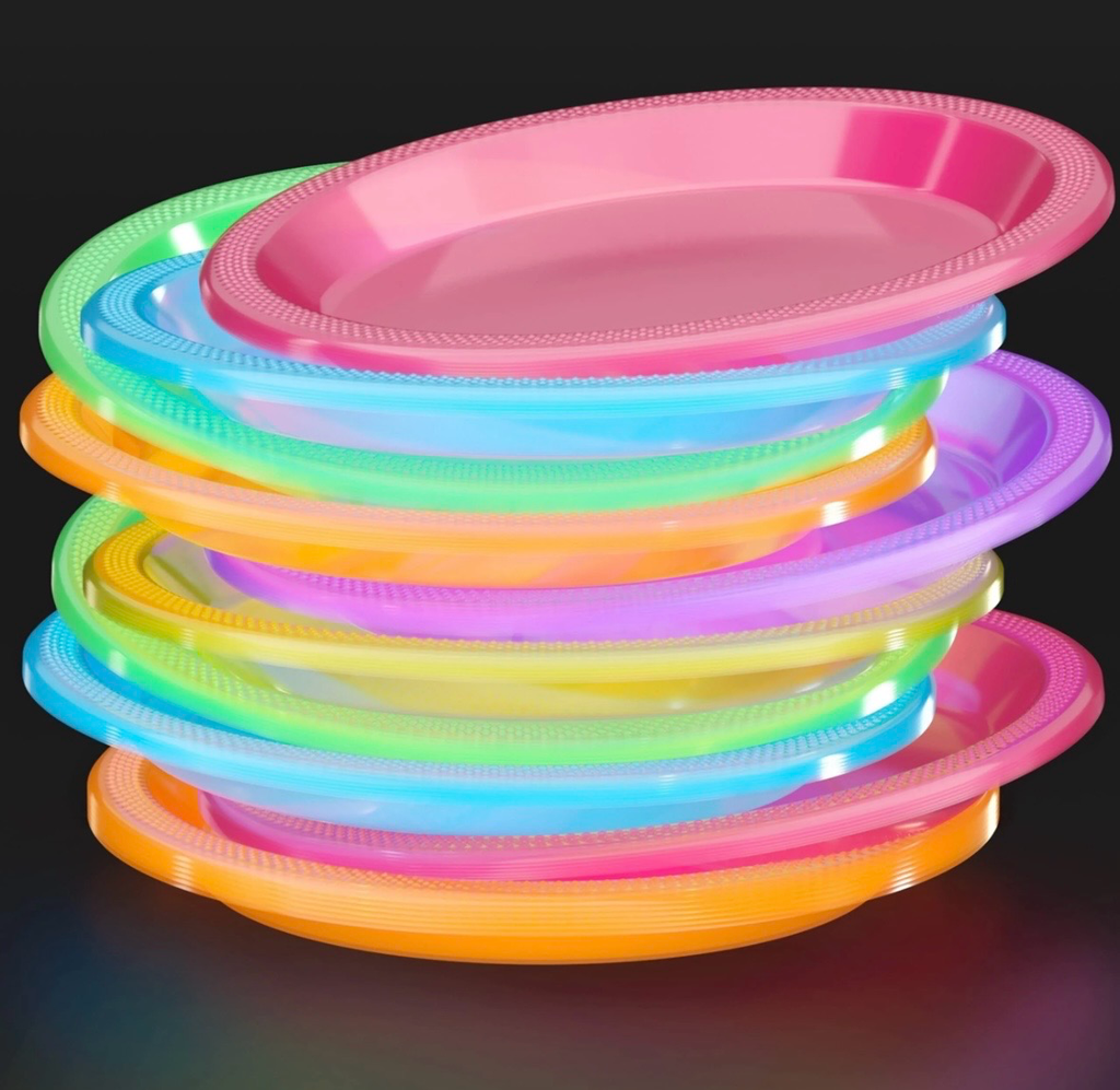 7 In. Neon Assorted Color Plastic Plates | 60 Count
